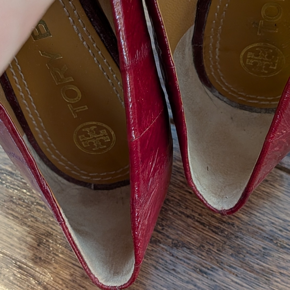 Tory Burch Women's Burgundy Red Knotteed Bow Pointed Toe Flats 6.5 - Picture 6 of 9